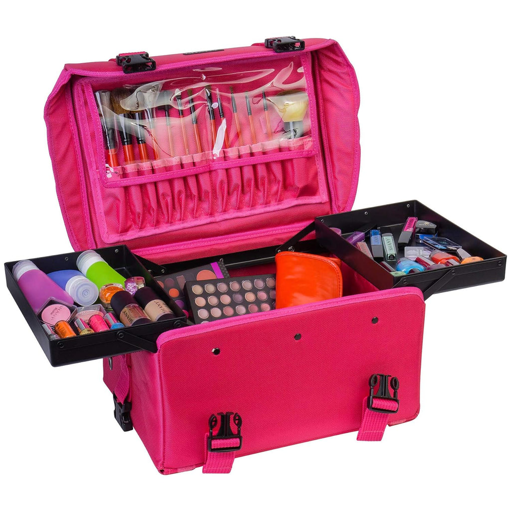 Azabache Black Vinyl Cosmetic Case with Wheels - Make-up Travel Bag