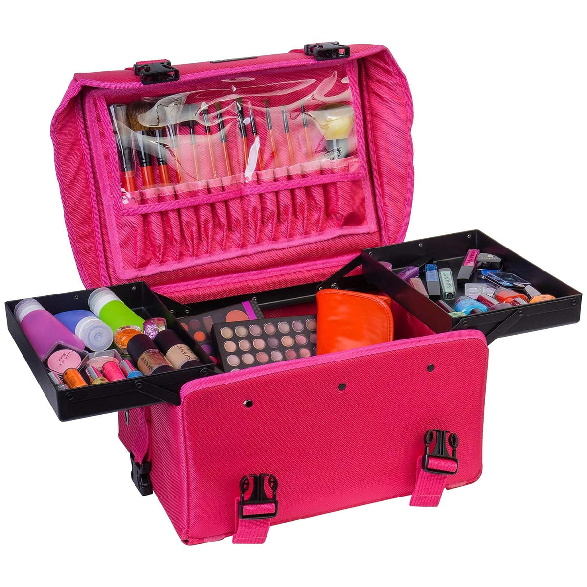 Azabache Black Vinyl Cosmetic Case with Wheels - Make-up Travel Bag