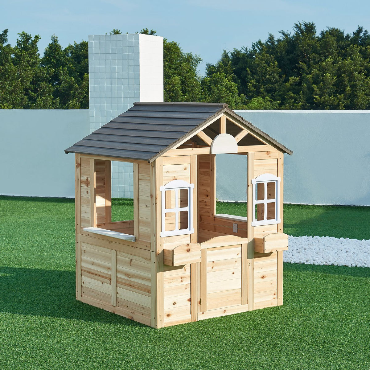 Casita Infantil Acciano Abeto Wood 131x113x97 Cm - Natural [casa.pro]