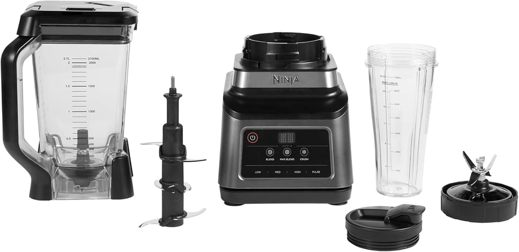 Ninja BN750EU Filter 2-en-1 - 1200 W, 3 Automatic Programs, 4 Manual Settings, Auto-iQ Technology, 2.1 L Jar and 700 ml Vase, Dishwasher-suitable Parts - Black / Silver