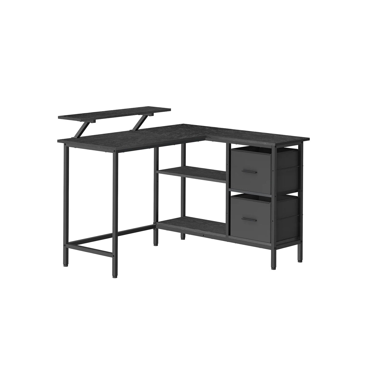 L-Form Desktop with Wide Boxes with Monitor Support