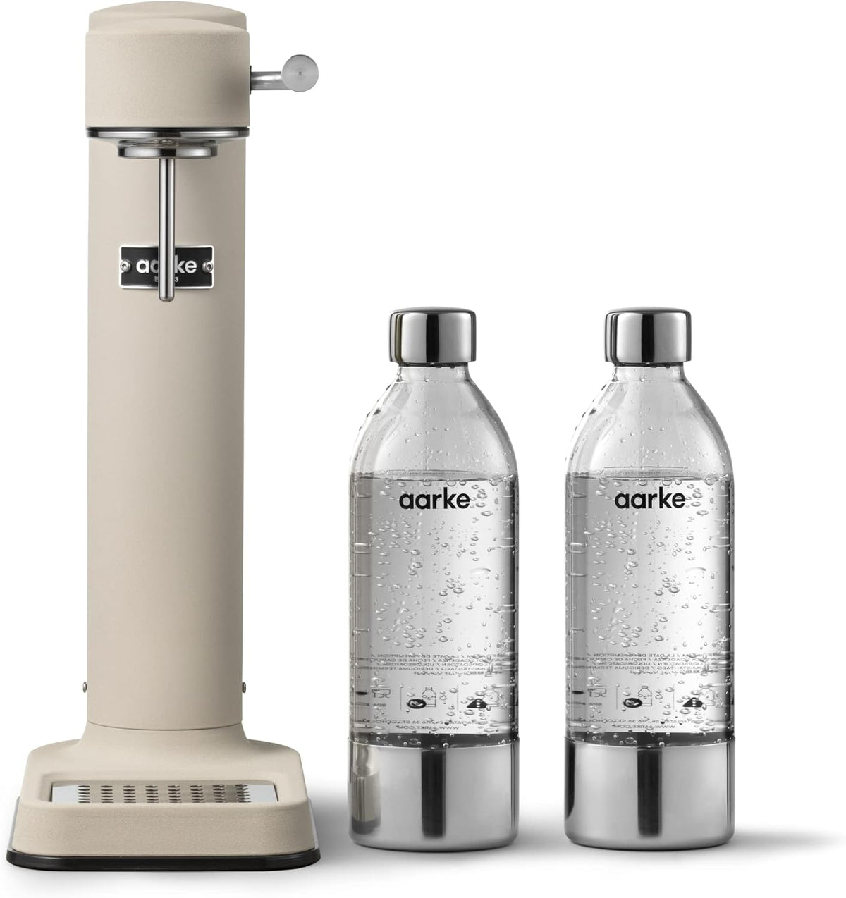 Aarke Carbonator 3, Water Gasifying Machine in Stainless Steel, includes Two Bottles (800ml), Black Finished