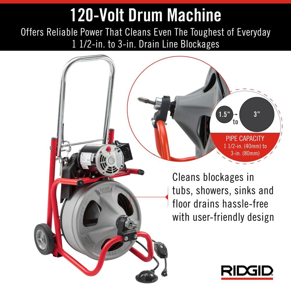 K-400 120 V Drill Unhitch, Tambor Machine with 3 / 8 x 75 ft C-32IW Cable + 4 Piece and Glove Toolkit 52363