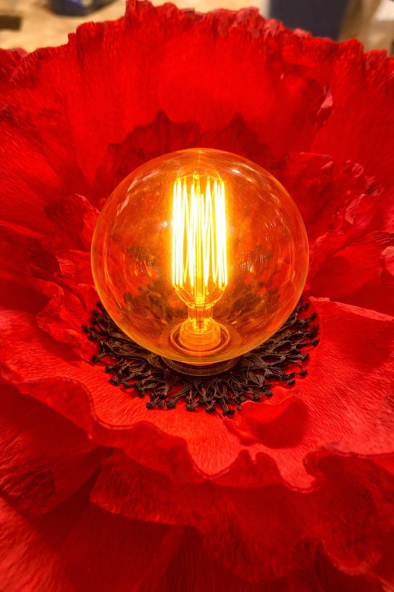 Screen of paper lamp crepe red poppy, ceiling lamp floral pendant