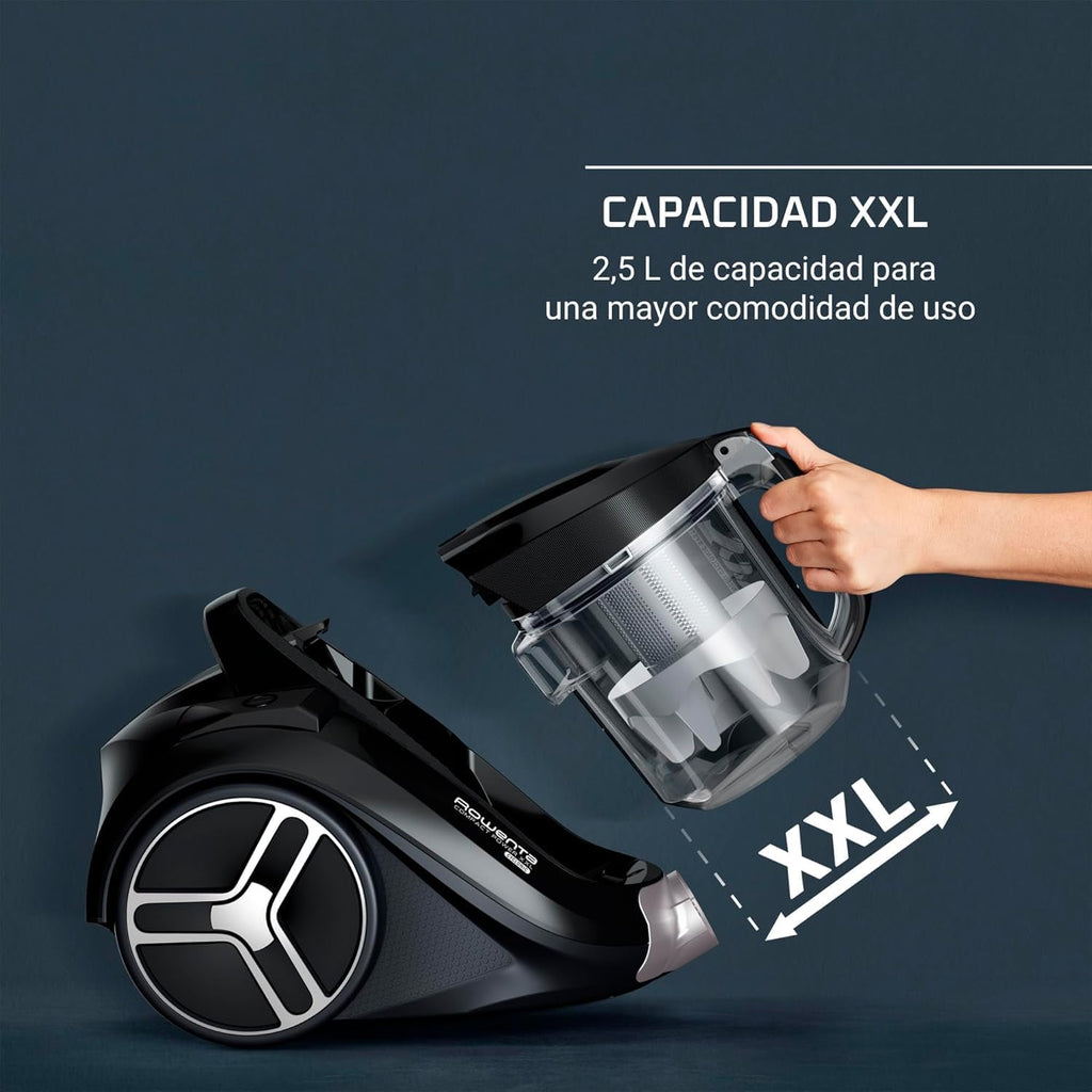 Rowenta Compact Power XXL Bag-free vacuum cleaner, 900W Energy-Efficient Motor, Advanced Cyclonic Filtration, 2.5L Large Extra Deposit, Compact, Classic Kit, RO4B23 Model