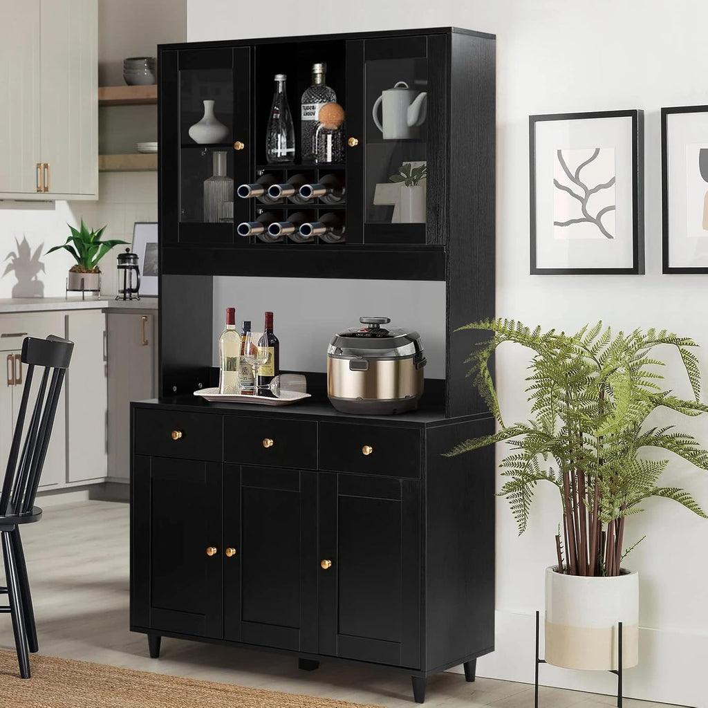 VOWNER Bathroom Kitchen / Buffet, 100L x 38W x 181H cm, Storage Assistant Furniture, 5 Doors and 5 Adjustable Balances, White