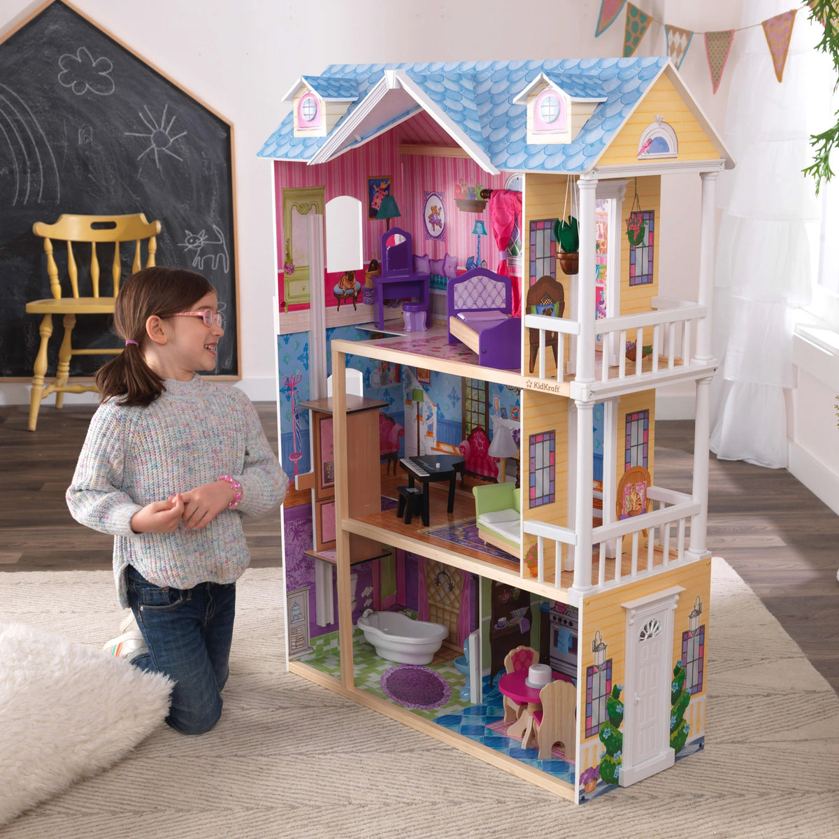 KidKraft My Dreamy Wood Doll House with 14 Accessories
