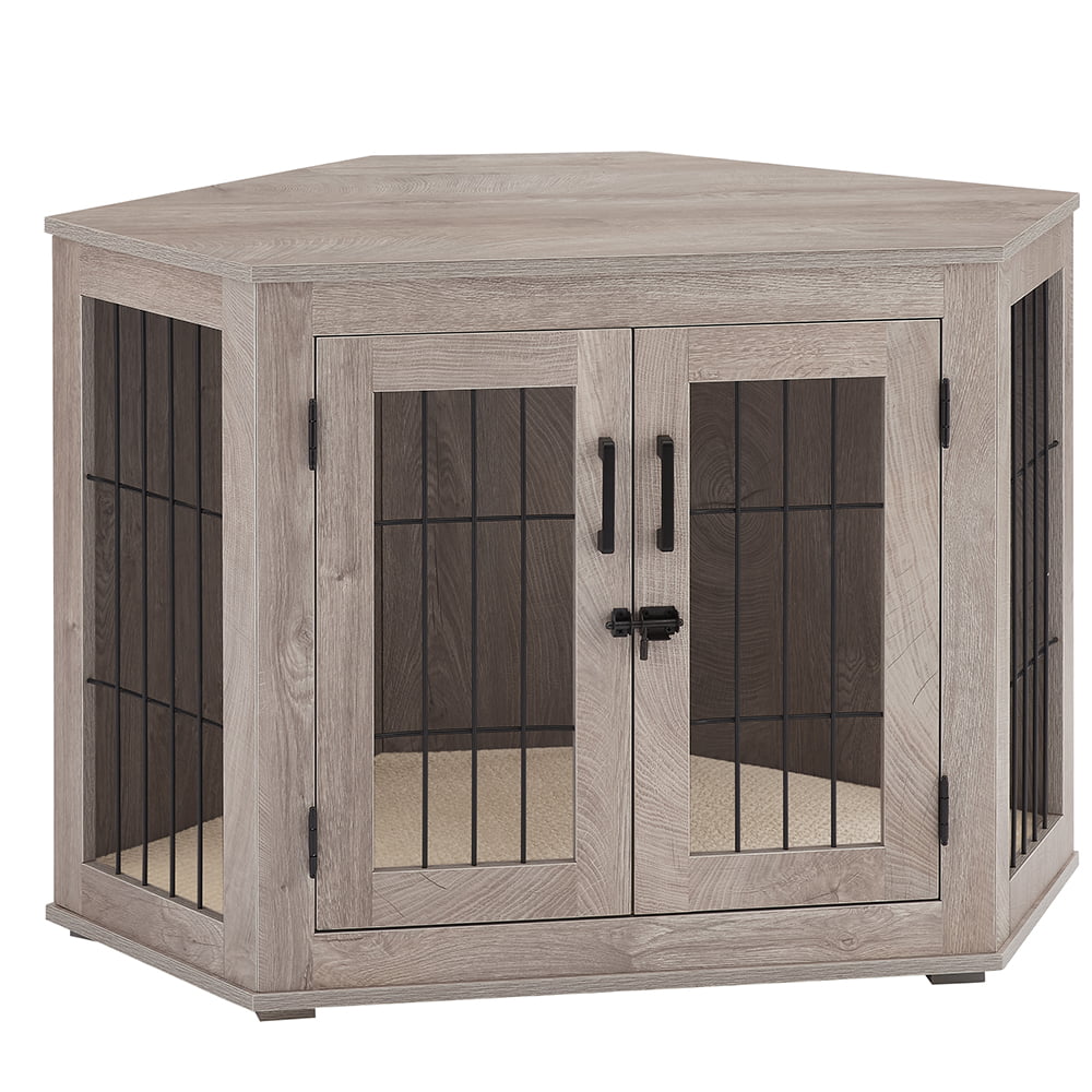 Furniture for Dog Cage Unipaws, Wood Cachor and Dog Cage, Pets Cage for Limited Spaces, Medium Size, Age Grey