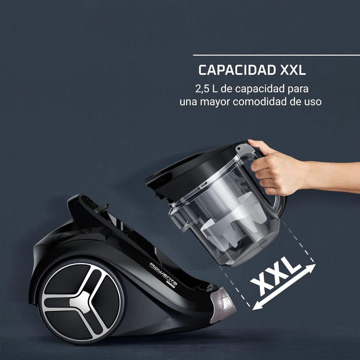 Rowenta Compact Power XXL Bag-free vacuum cleaner, 900W Energy-Efficient Motor, Advanced Cyclonic Filtration, 2.5L Large Extra Deposit, Compact, Classic Kit, RO4B23 Model