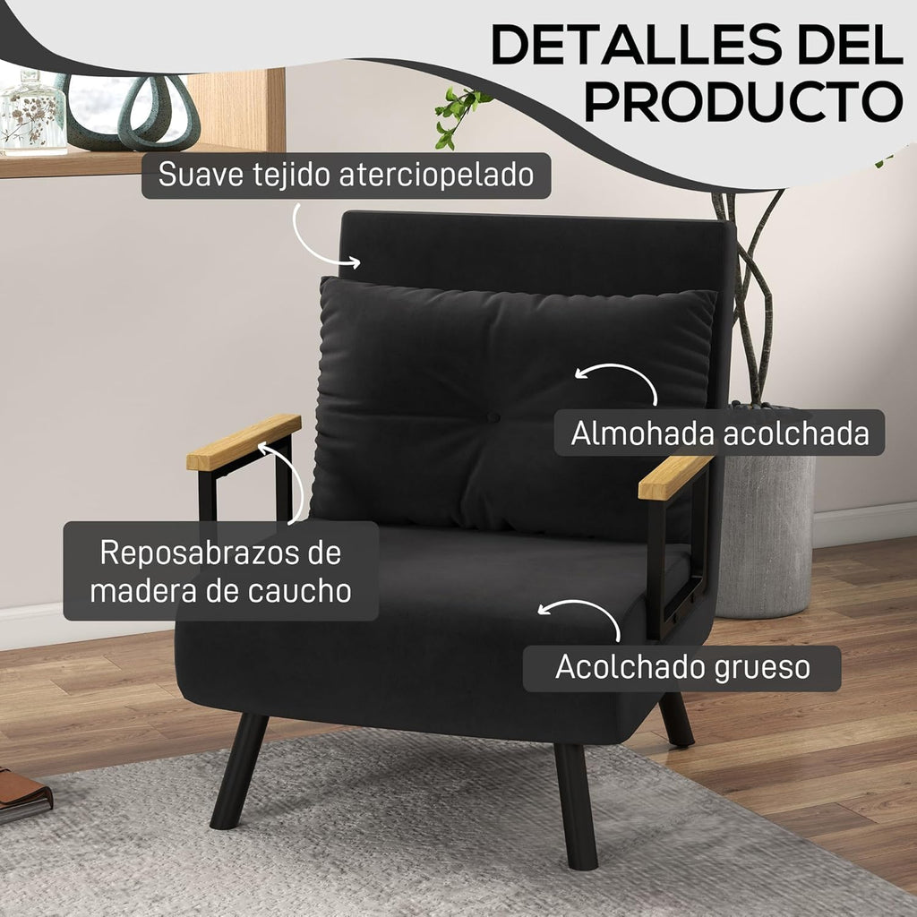 HOMCOM Sofa Bed 2 Seater Folding Sofa Bed Upholstered in Velvet with 5 Levels Adjustable Backrest and Padded Pillows for Office Bedroom Living Room 102 x 73 x 81 cm Beige