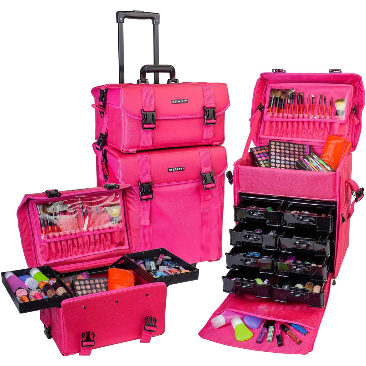 Azabache Black Vinyl Cosmetic Case with Wheels - Make-up Travel Bag