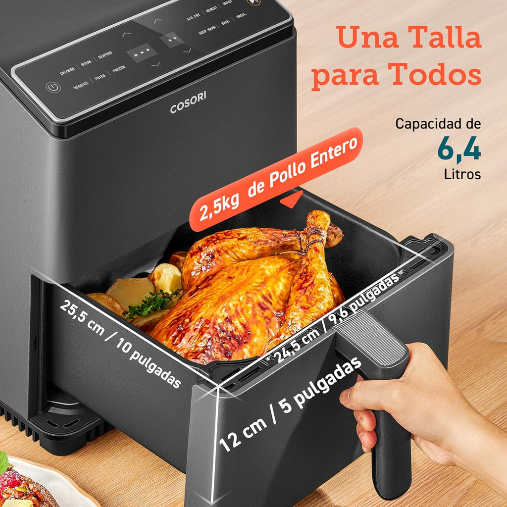 COSORI Intelligent Freidor Without Oil 6.4L, Air Freidor with Double Warming, Without Revolver or Preheat, with Recipes in Spanish and 12 Programs, Dark Gris, Model CAF-P583S