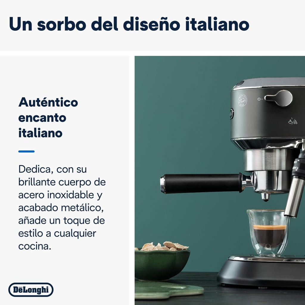 De 'Longhi Dedica - Inoxable Steel Pump Coffee Coffee Coffee Coffee, Espresso and Capuchino, 1.3 Litre Deposit, Antidote System, EC685.M Model, Metal Color