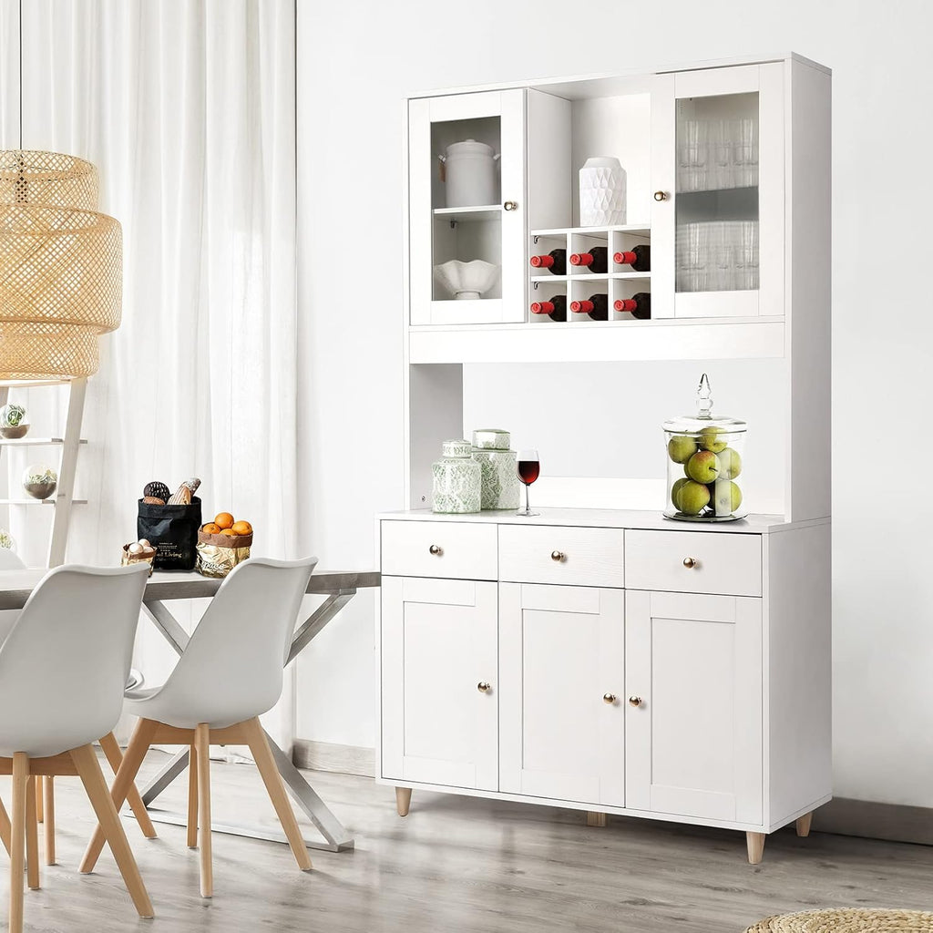 VOWNER Bathroom Kitchen / Buffet, 100L x 38W x 181H cm, Storage Assistant Furniture, 5 Doors and 5 Adjustable Balances, White