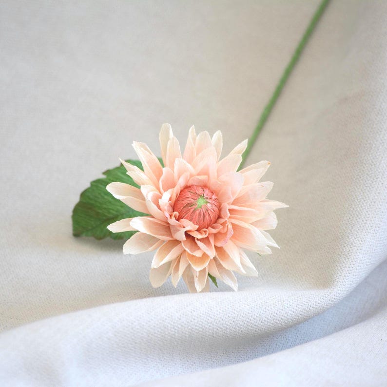 Crepe paper flowers, peach dalia, bouquet of realistic flowers