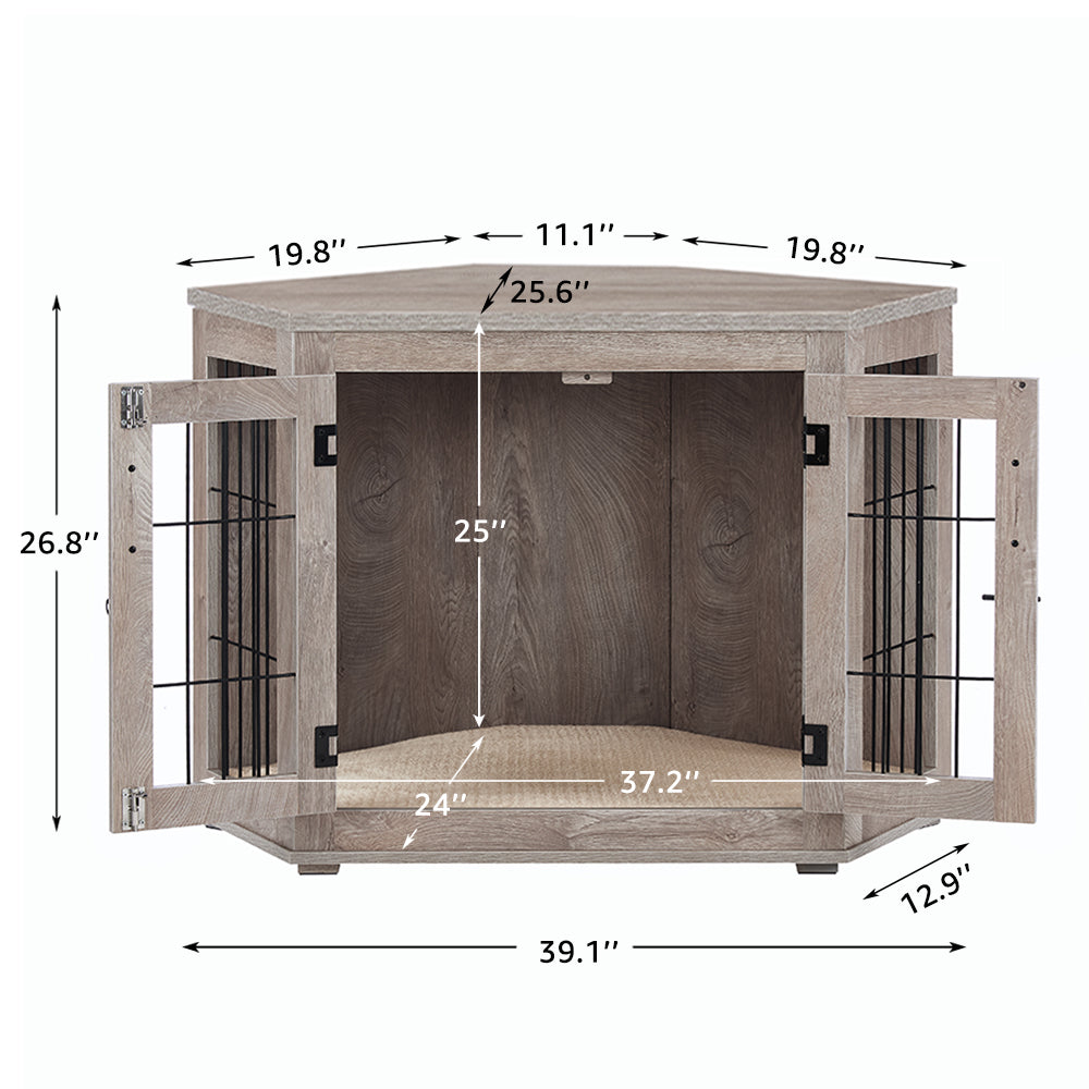 Furniture for Dog Cage Unipaws, Wood Cachor and Dog Cage, Pets Cage for Limited Spaces, Medium Size, Age Grey