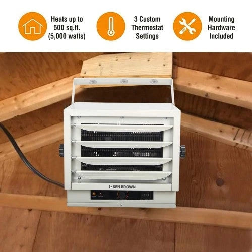 Woven heater with KEN BROWN Forged Fan 3000 / 4000 / 5000W with Double Pit Controls for Garage, Workshop, Storage or Storage Area, ETL Security Certification