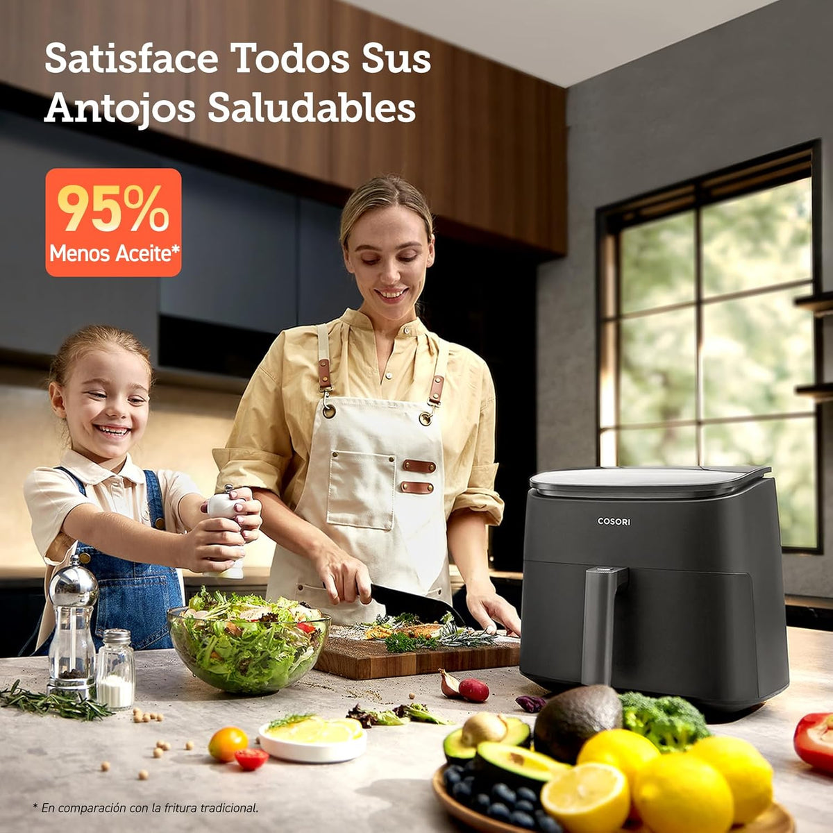 Cosori Turbo Blaze Air Freidora 6L, Real Metal Interior, Exclusive DC Motor, 46% Faster, Temperature 30 ° C to 230 ° C, Ideal for Asar Meat, Complete Kitchen Programs, Silent 27dB