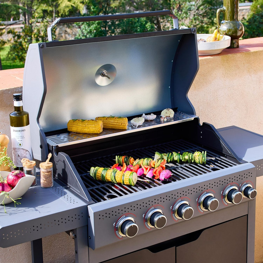 Gas Barbecue 5 Burners + 1 Lateral Fire, Black