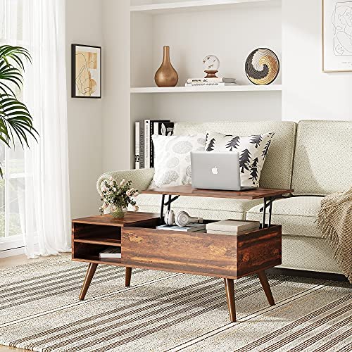 WLIVE Centre table with high cover, Hidden compartment and Adjustable storage shelf