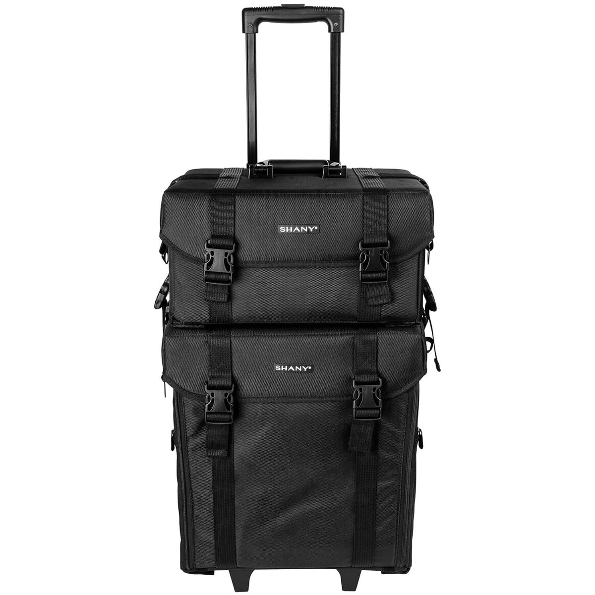 Azabache Black Vinyl Cosmetic Case with Wheels - Make-up Travel Bag