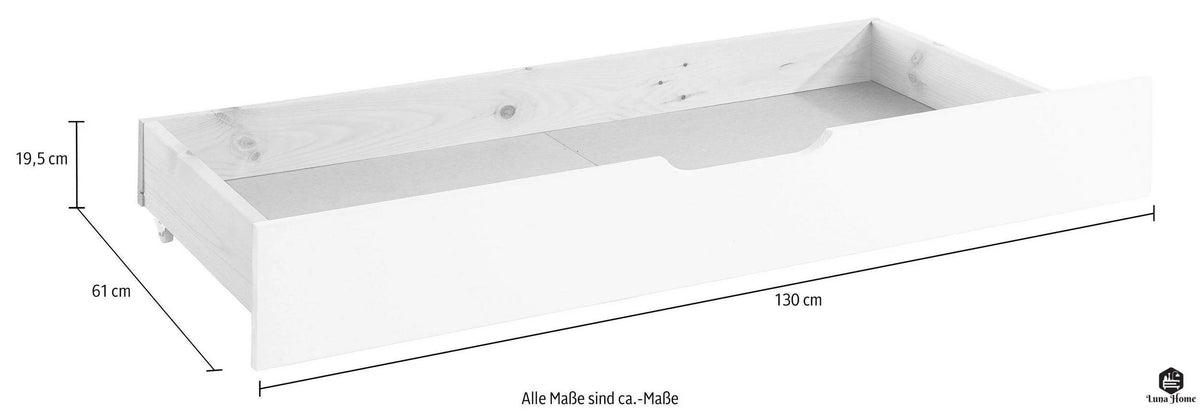Auz white pine wood bed, 130 cm long =