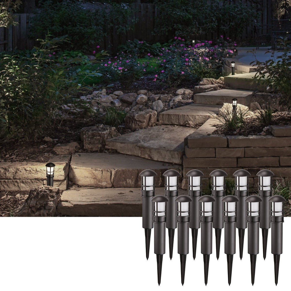 LEONLITE 12 LED Landscape Light Package, 3W 12V Low Voltage, Road Light Impermeable for Outside, ETL Certificates, Cold White Light 4000K, for Entry, Acera, 5-year warranty