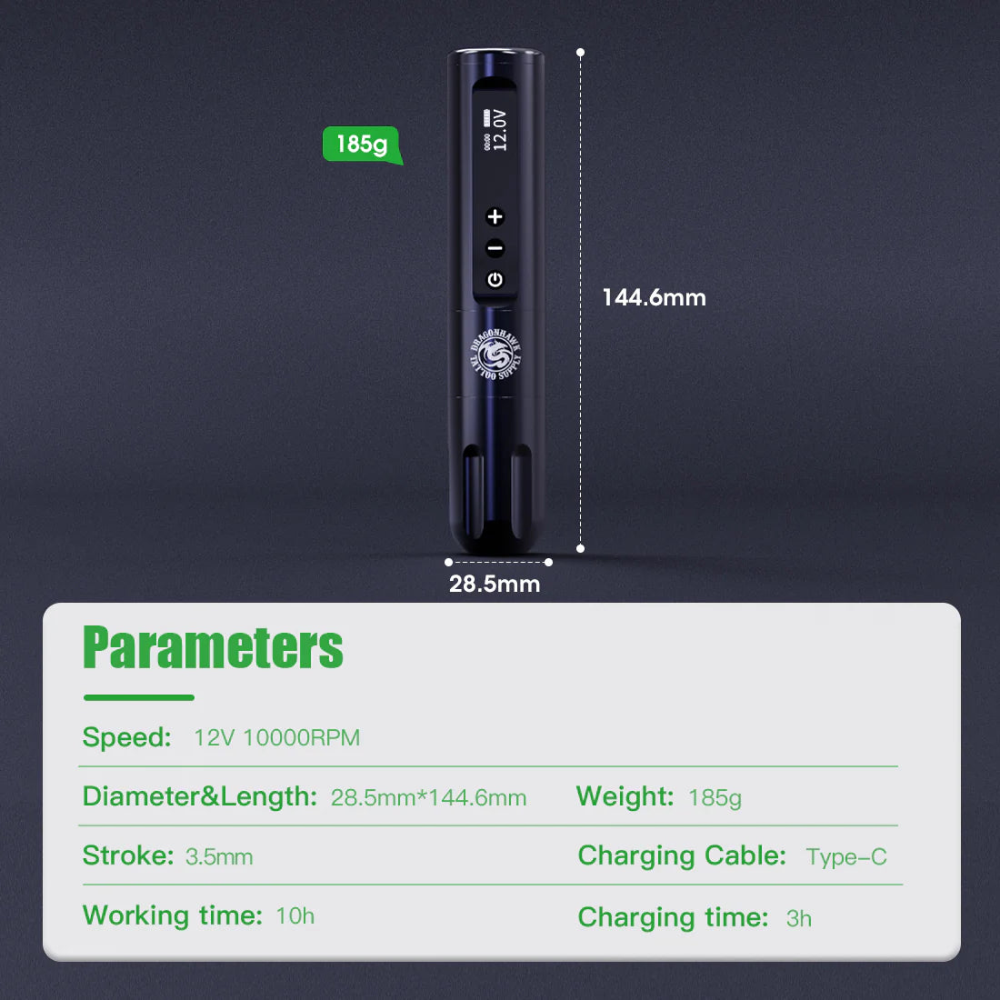 Wireless Dragonhawk X9 Tatuage Machine with 3.5 mm tour