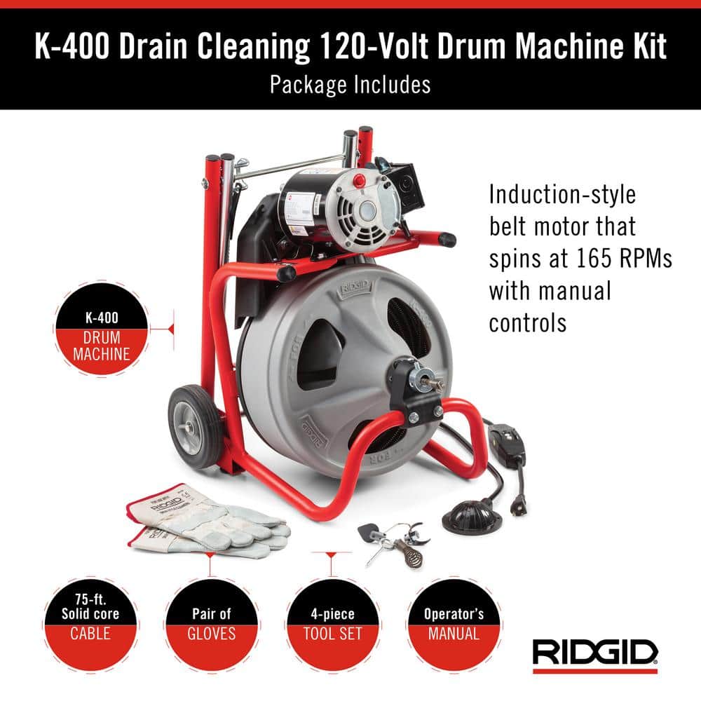 K-400 120 Volt Drill Untying Machine with 3 / 8 inch C-32IW Cable. x 75 ft + 4 Piece and Glove Tools 52363