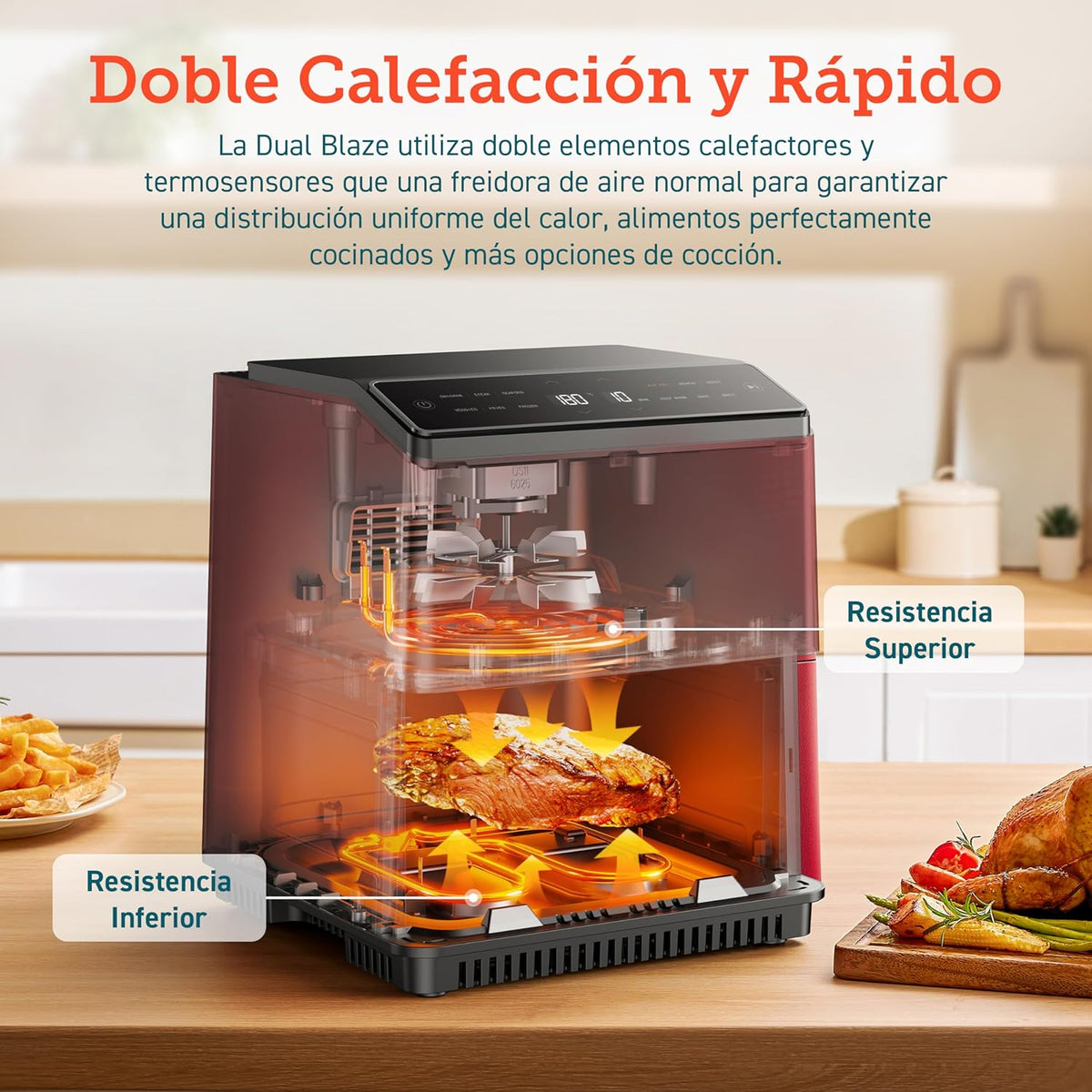 COSORI Intelligent Freidor Without Oil 6.4L, Air Freidor with Double Warming, Without Revolver or Preheat, with Recipes in Spanish and 12 Programs, Dark Gris, Model CAF-P583S