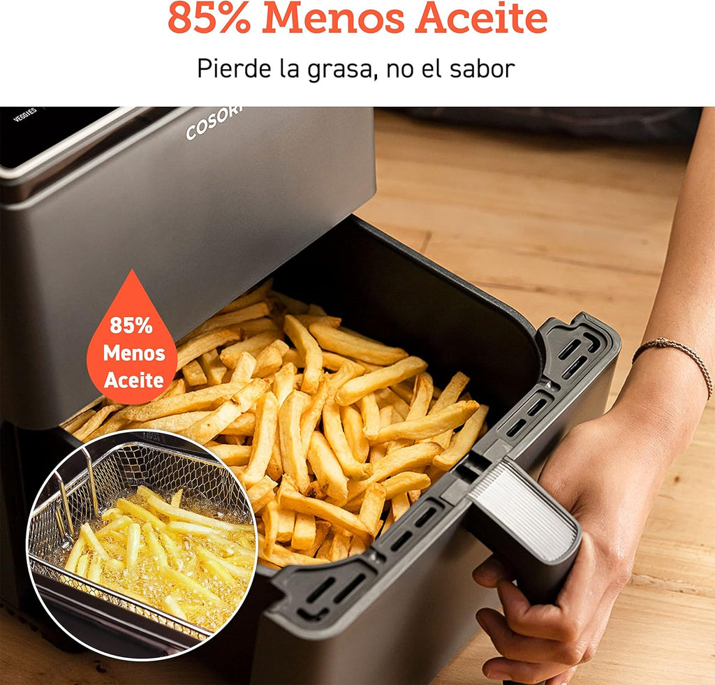 COSORI Intelligent Freidor Without Oil 6.4L, Air Freidor with Double Warming, Without Revolver or Preheat, with Recipes in Spanish and 12 Programs, Dark Gris, Model CAF-P583S