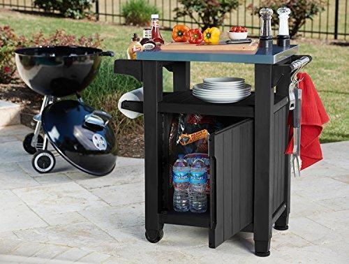 Keter Unity Portable for Outdoor and Storage Cabinet with Grid Accessories - Stainless Steel Surface for Kitchen Island or Bar Carro in Patio, Dark Grey