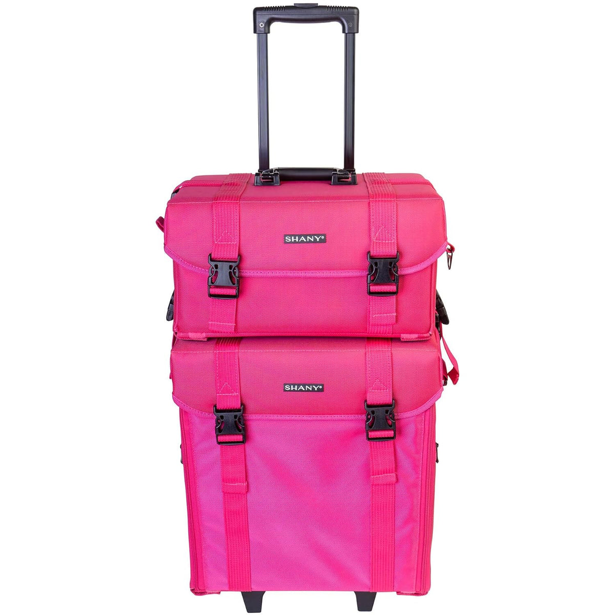 Azabache Black Vinyl Cosmetic Case with Wheels - Make-up Travel Bag