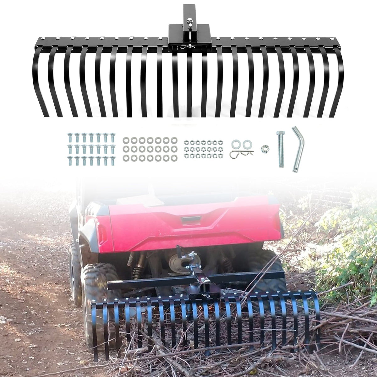 60-inch Kojem Landscape Trake for ATV, UTV, SxS, Garden Cleaning, Patio and Beach with Tool Bar 48 "or 60" and 3-point Enganche System
