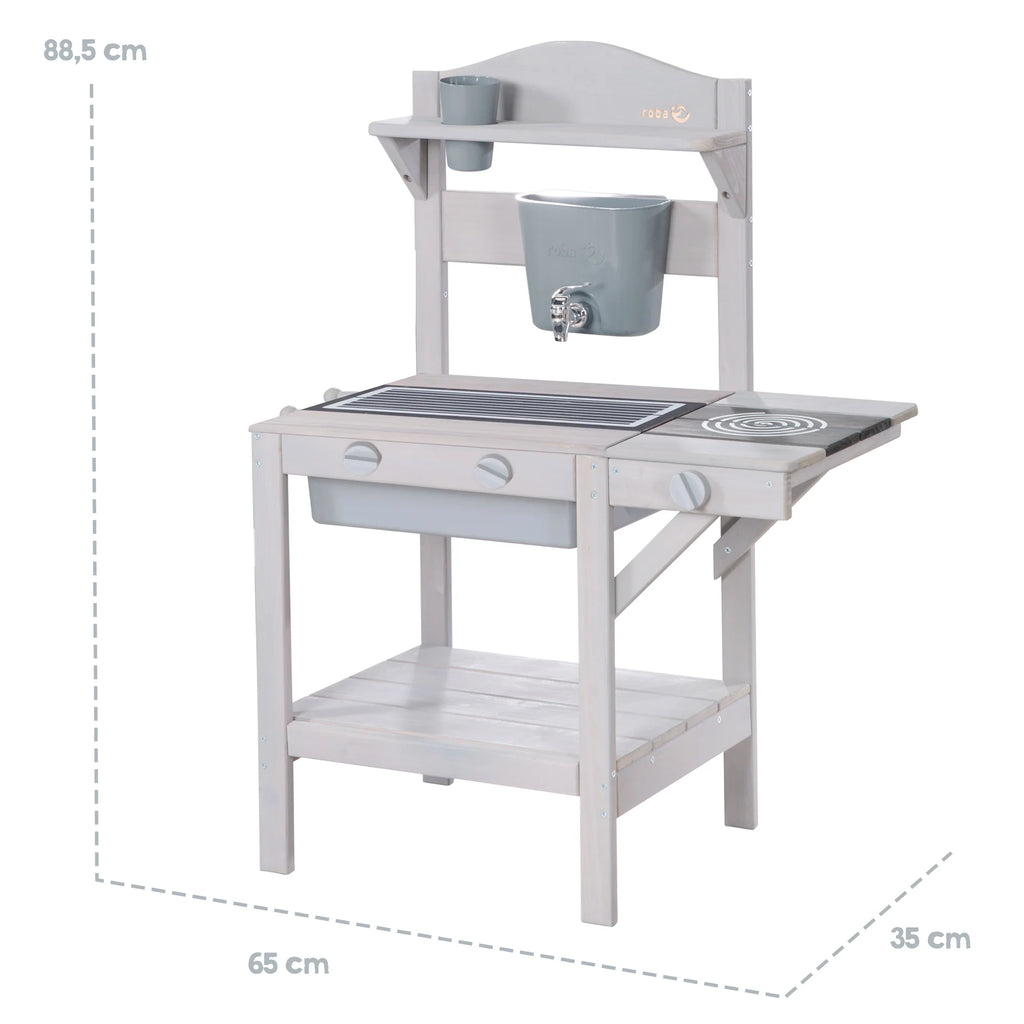 Outdoor play kitchen with accessories - FSC certified wood - Engraving grey finish