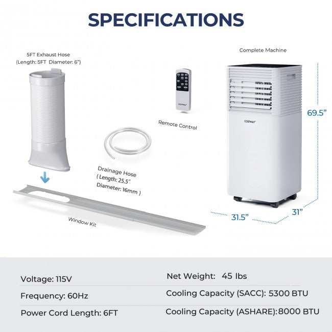 Portable Air Conditioning 3 in 1 of 8000 BTU with Dehumidifier and Fan Mode