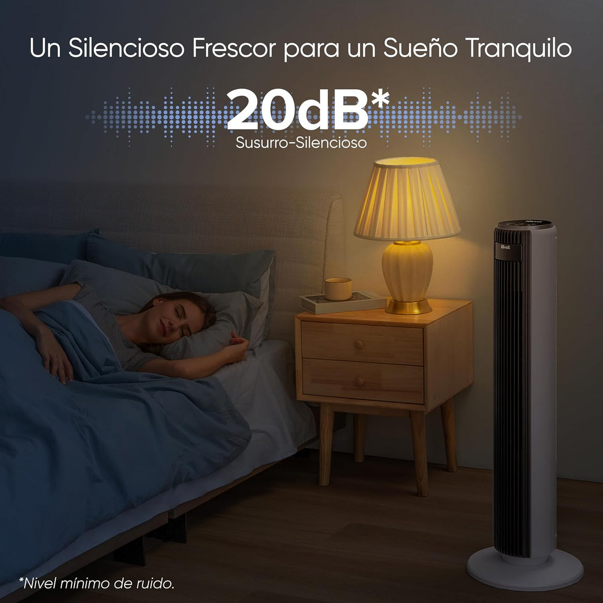 LEVILO 20dB Tower Fan with Remote Control, 7.9 m / s with DC Motor, 26W Silent Fan with Dream Mode, 4 Modos and 12 Velocities, 12H timer, LED Display, 90 ° Oscillation, White