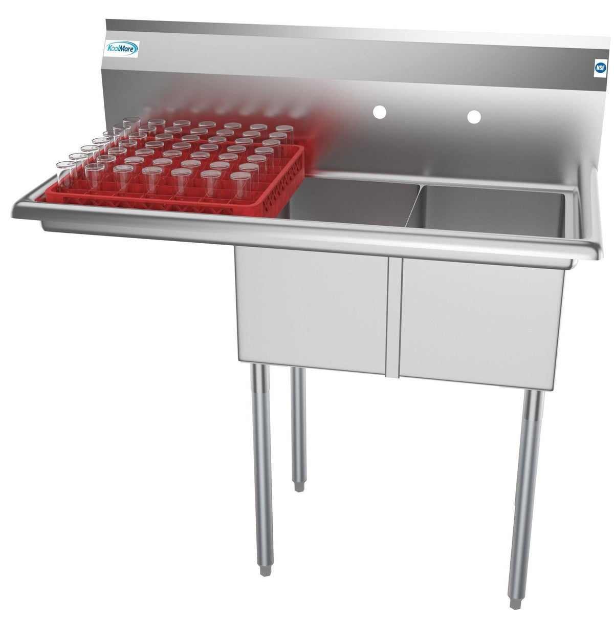 43-inch independent veneer with 2 compartments and drainer, silver color