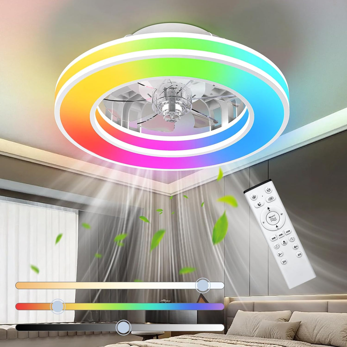 Lamp Ventilation with Light 40.5 cm, 20 W Silent Ventilator, 3000K-4000K-6500K, 6 Velocities with Remote Control, Timer, Light Memory, Reversible Ventilation