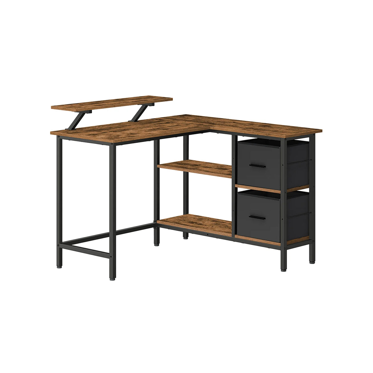 L-Form Desktop with Wide Boxes with Monitor Support