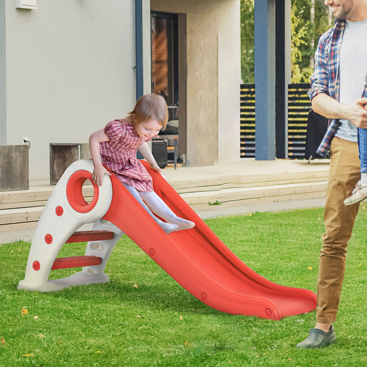 Children's Tobogan with Stairway and Red Ramp Homcom