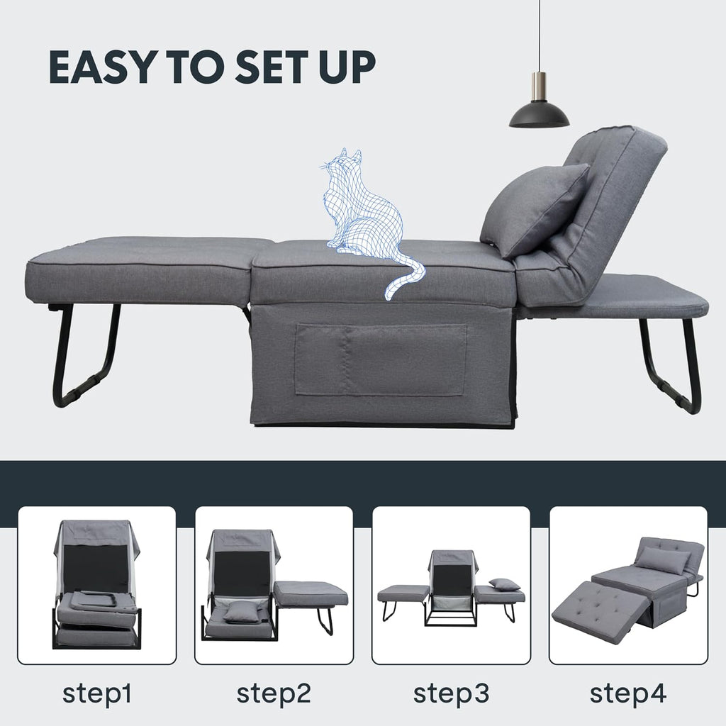FLEXISPOT Sofa Bed Extendable Folding Sleeping Chair with Bed Function, Chair Beds with Function, Convertible Bed Chair, Load Capacity 300 kg, Grey