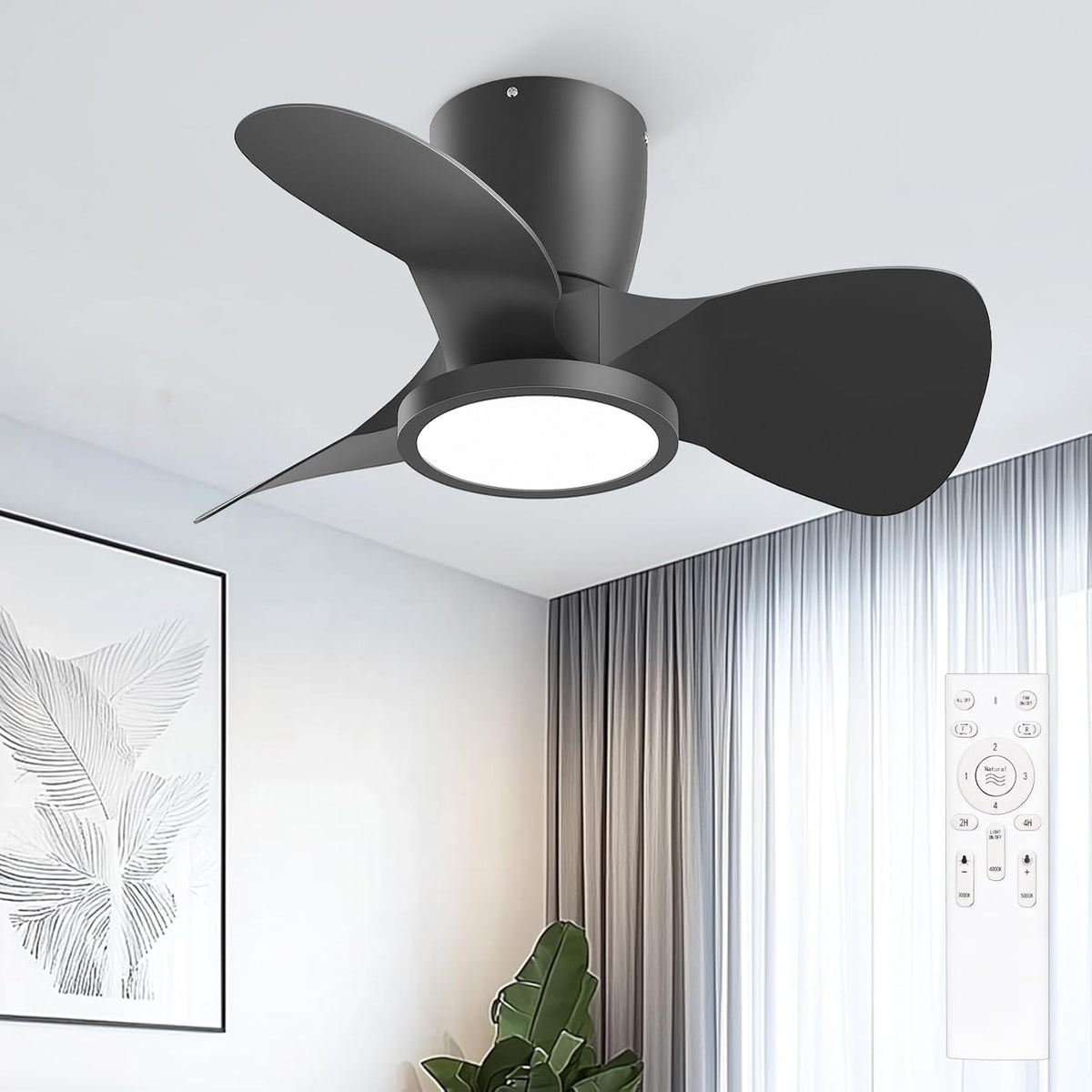 ceiling fan with light Ateroll, Ø61 cm, 3CCT adjustable LED (3000K-4000K-5000K), 1500LM, with remote control, 6 speeds, timer, ideal for room and bedroom