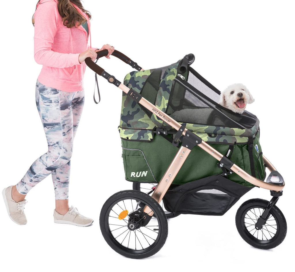 Sportive Car to Run with Confort Rubber Wheels / Quick Pledge with One Hand / Aluminium Structure for Dogs, Cats and Small or Medium Pets (Green Camouflage)