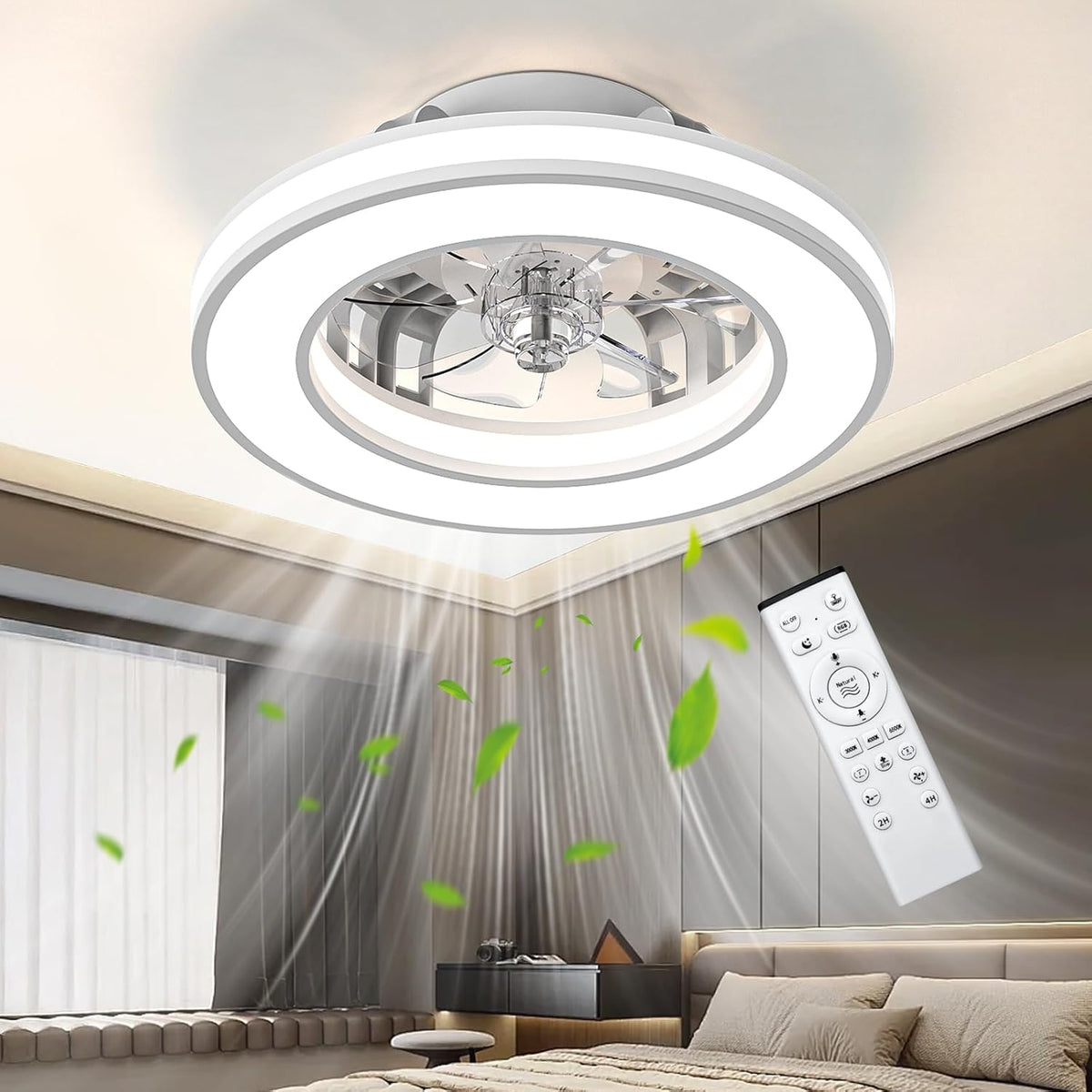 Lamp Ventilation with Light 40.5 cm, 20 W Silent Ventilator, 3000K-4000K-6500K, 6 Velocities with Remote Control, Timer, Light Memory, Reversible Ventilation