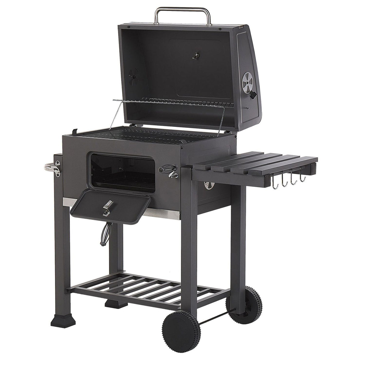 Coal Barbecue Grill Steel Grill with Row Cover Wheels 2 Stations Extractable Ash Thermometer Pavlof Garden - Gris