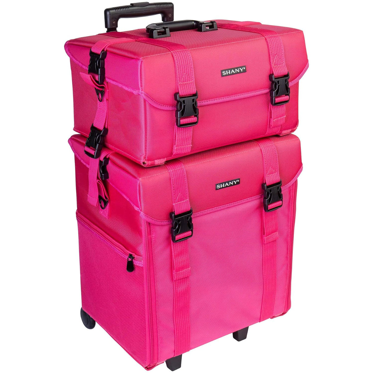 Azabache Black Vinyl Cosmetic Case with Wheels - Make-up Travel Bag