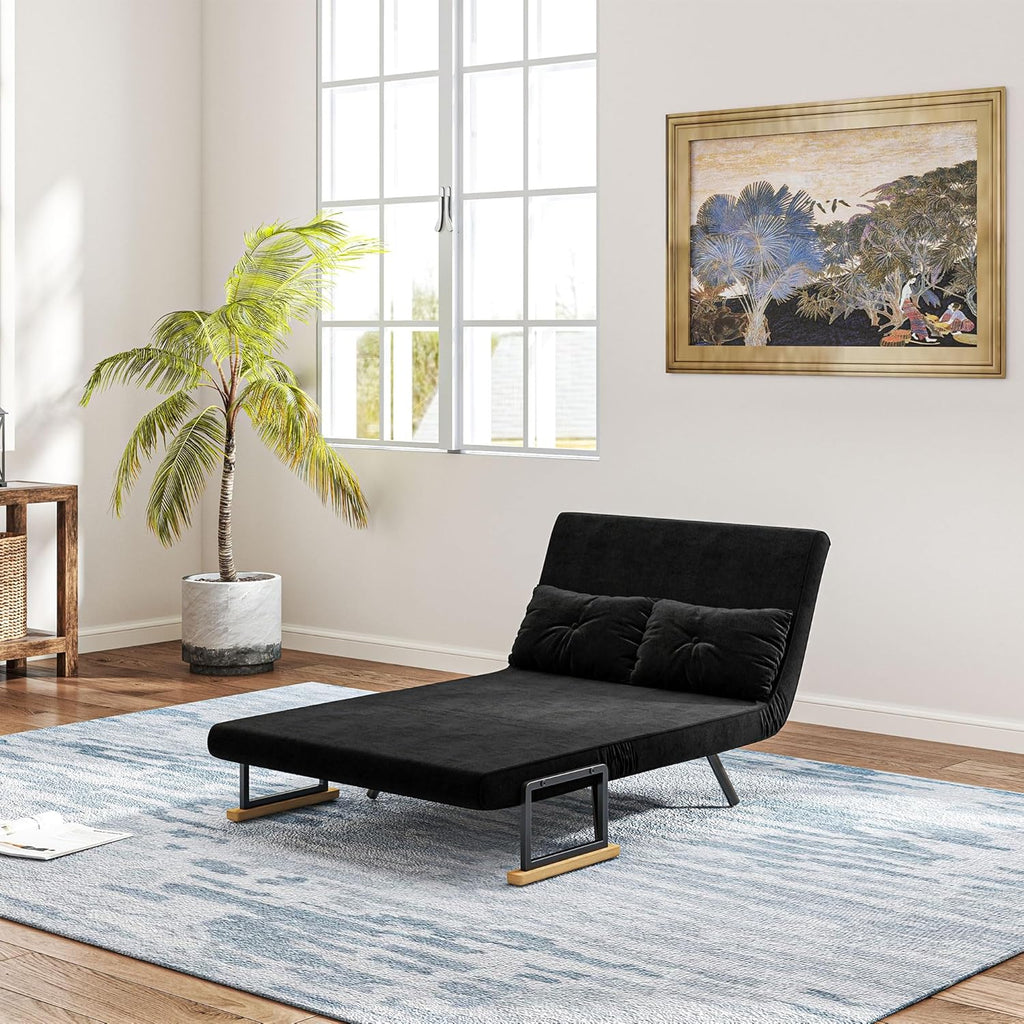 HOMCOM Sofa Bed 2 Seater Folding Sofa Bed Upholstered in Velvet with 5 Levels Adjustable Backrest and Padded Pillows for Office Bedroom Living Room 102 x 73 x 81 cm Beige