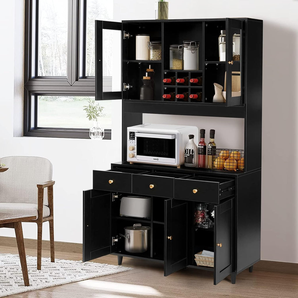 VOWNER Bathroom Kitchen / Buffet, 100L x 38W x 181H cm, Storage Assistant Furniture, 5 Doors and 5 Adjustable Balances, White