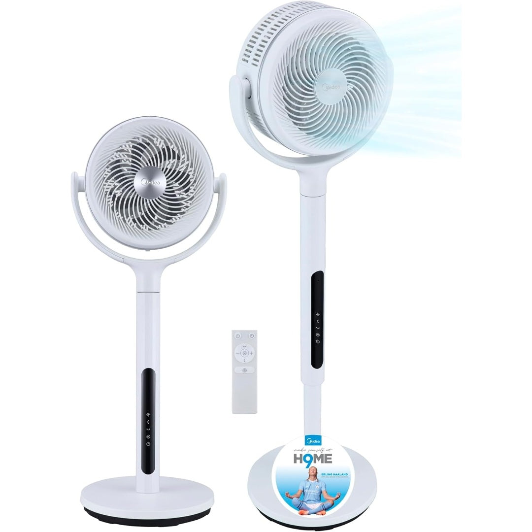 MIDEA Foot Fan 12 Velocities with Remote Control - Silent Fan with Oscillation of 120º + 135º - Fan with Timer, Filter and Double Aspa - Air Flow up to 24 meters